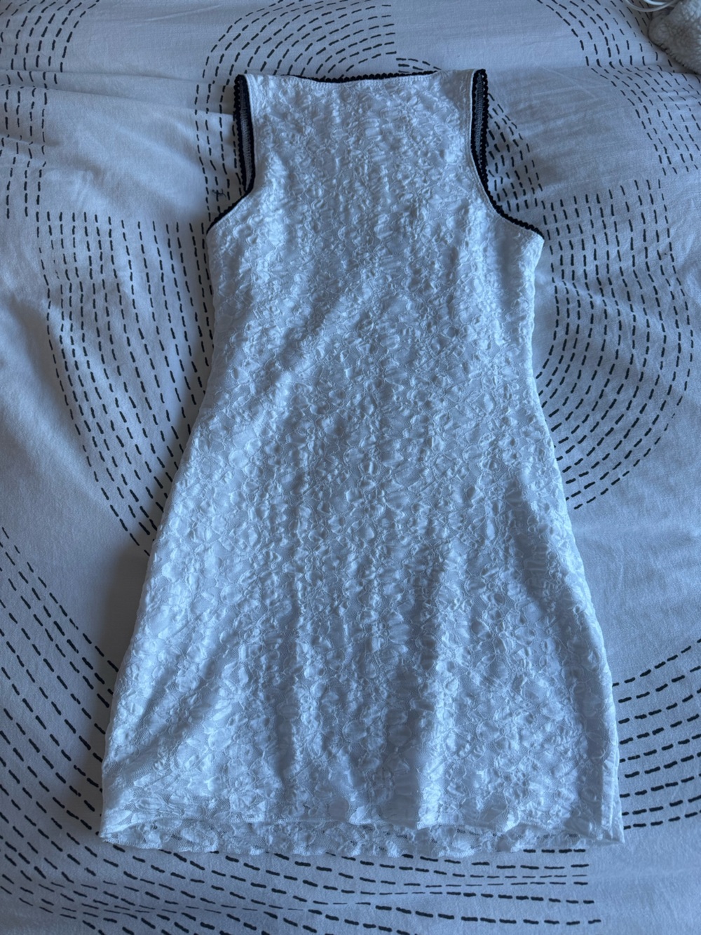 White Lace Mini Dress with Black Trim - Picture 4 of 5